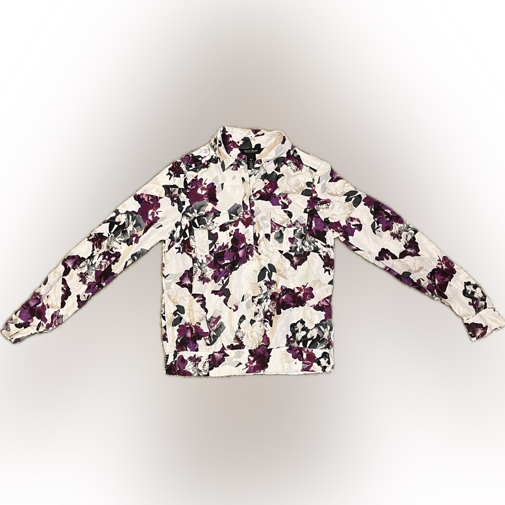 White House Black Market Long Sleeve Silk Floral Blouse size XS - Picture 6 of 12